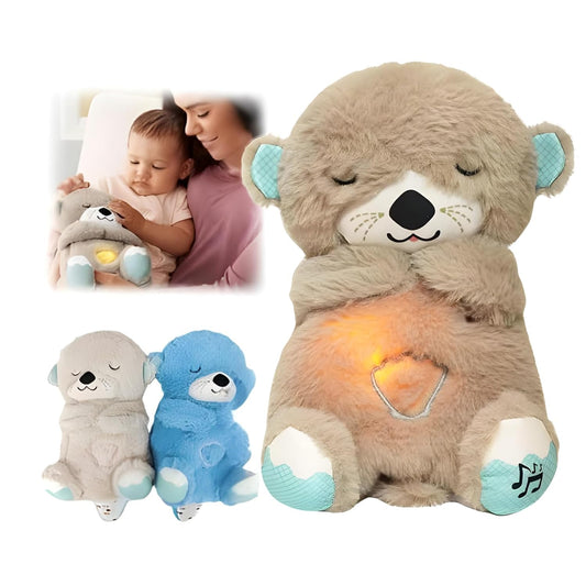 Breathing Teddy Bear Plush Otter with Rhythm Motion, Light & Music | Grey Comfort Toy for Stress Relief for Kids, Adults & Valentine’s Day