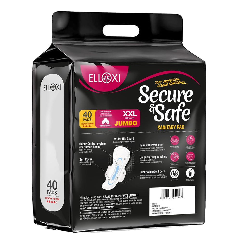 Elloxi XXL Sanitary Pads for Women, 320mm Extra Large, Pack of 40