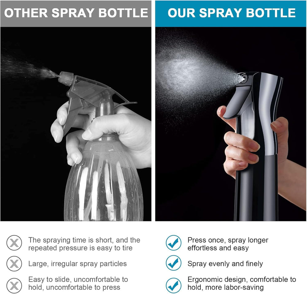 Plastic Hair Spray Bottle Continuous Water Mister, Refillable Empty Mist Water Sprayer Bottle Mist Trigger Sprayer for Taming Hair in Morning - 300ml, Black