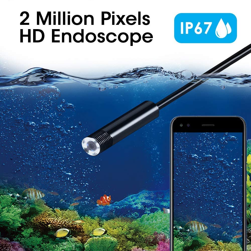 3-in-1 HD Endoscope Camera (2m): Waterproof Snake Borescope with 6 LEDs for Android & PC. Perfect for Pipe & Engine Inspection.
