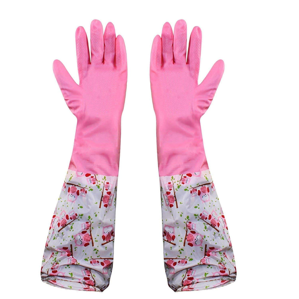 Reusable Rubber Latex Pvc Flock Lined Long Elbow Hand Gloves Safety Kitchen For Dish-Washing, Cleaning, Gardening, Laundry And Sanitation And Lab Work (Pack of 1 Pair Pink)