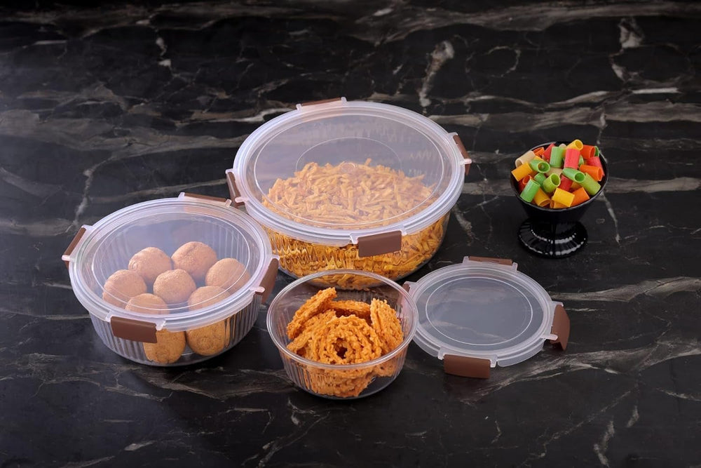 3 Pcs Fridge Storage Container - BPA Free Plastic Kitchen Storage Box for Grains, Dry Fruits, Snacks, Vegetables, Airtight Fresh Keeper Containers Set (700ml, 1200ml, 1800ml)
