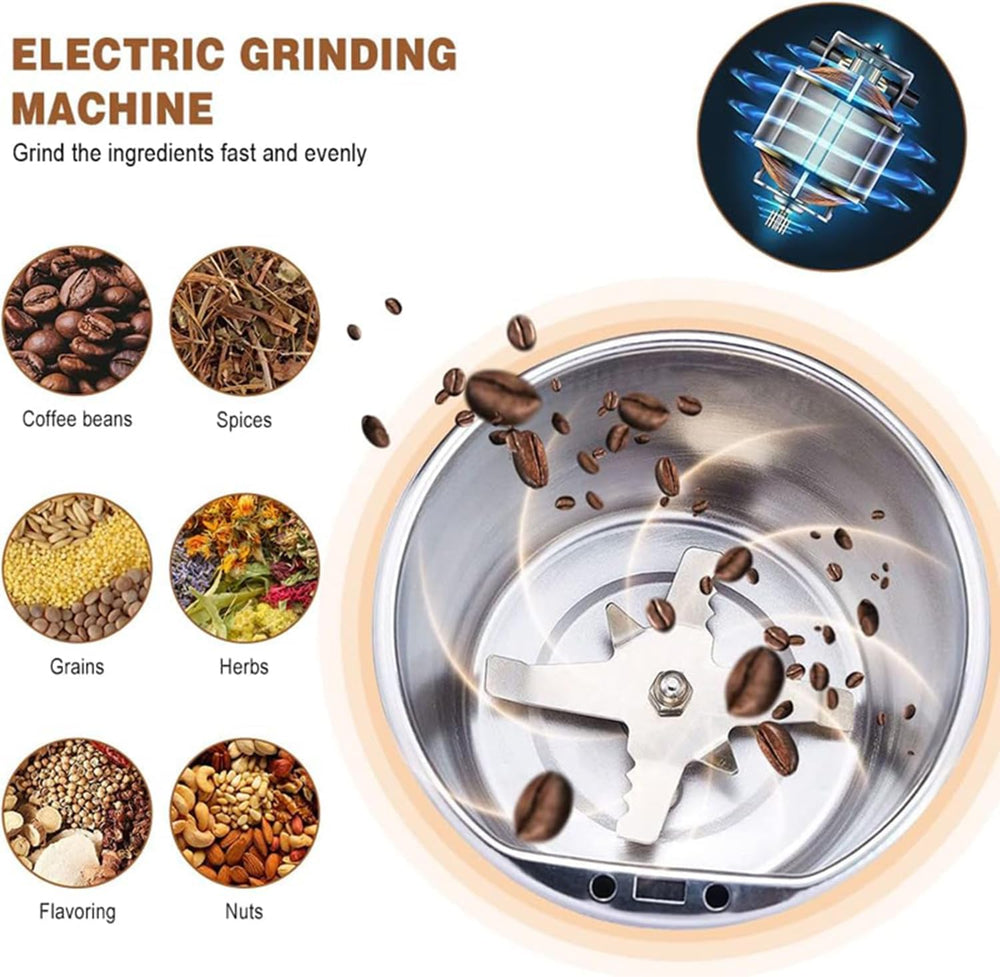 Portable Electric Spice & Coffee Grinder with Handle | Stainless Steel Mini Mixer for Masala, Dry Herbs & Nuts | Compact Powerful Motor | Small Kitchen Grinding Machine