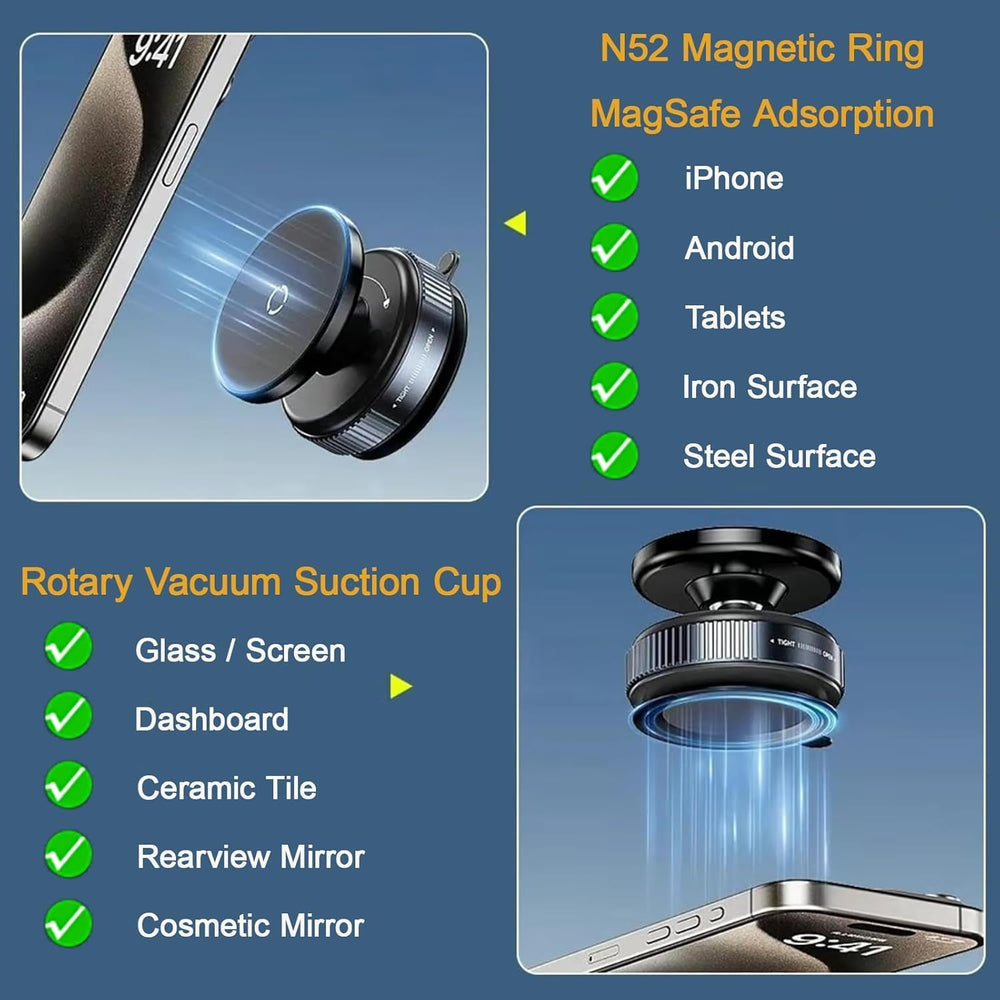 K009 360° Rotating Magnetic Phone Holder for Car – Universal Suction Cup Mount, Hands-Free Mobile Stand for Car, Gym, Shower, Mirror, Compatible with All Smartphones and Mobile - Black