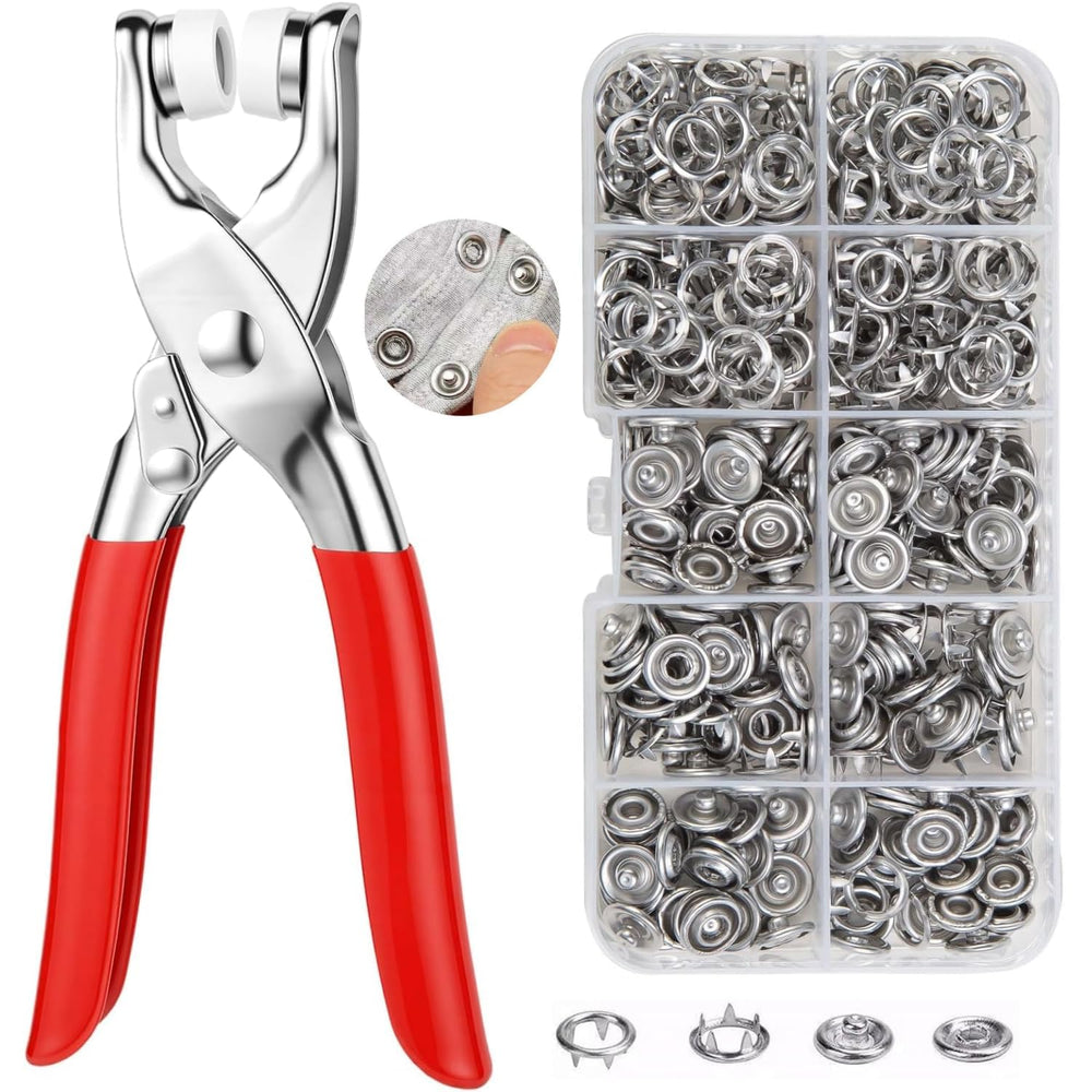 Premium Snap Button Fastener Kit with Pliers Tool (100 Sets) – Metal Press Stud Buttons for Clothes, Leather, Bags, DIY Craft – Stainless Steel Snap Kit with Storage Box (Pack of 1)