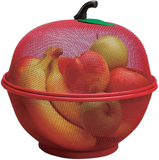 Apple Shape Net Fruits & Vegetables Basket for Kitchen, Fruit Basket with Net Cover, Fruit and Vegetable Stand Basket red