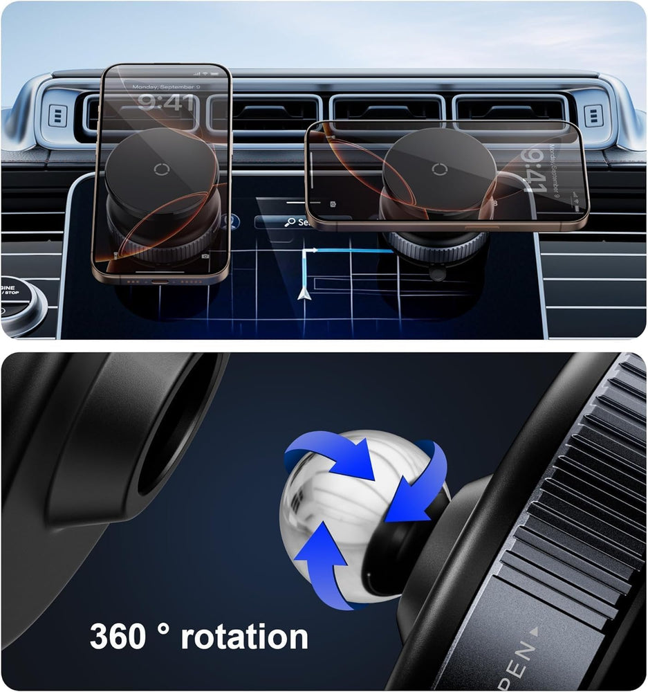 K009 360° Rotating Magnetic Phone Holder for Car – Universal Suction Cup Mount, Hands-Free Mobile Stand for Car, Gym, Shower, Mirror, Compatible with All Smartphones and Mobile - Black