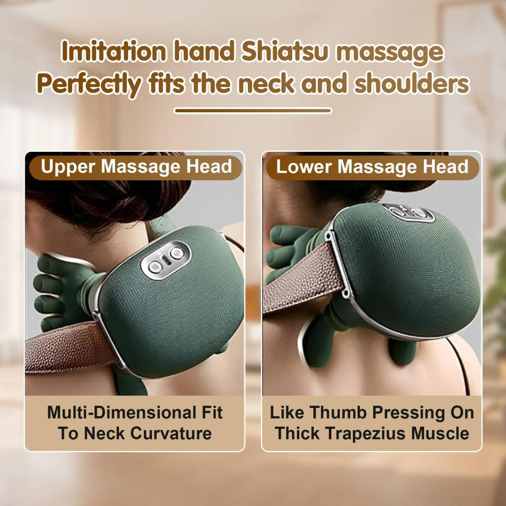 Shoulder & Neck Massager for Pain Relief | Deep Tissue Kneading with Dual-Zone Heat & 2-Speed Temperature Control | Back & Leg Massager | Useful Gift | Green