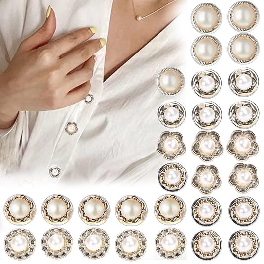 30PCS Pearl Brooch Buttons Set - No Sew, Removable Mini Safety Shirt Buttons for Cardigans, Sarees, Dresses & Hats - Elegant Fancy Design for Cover-Up & Decorative Use