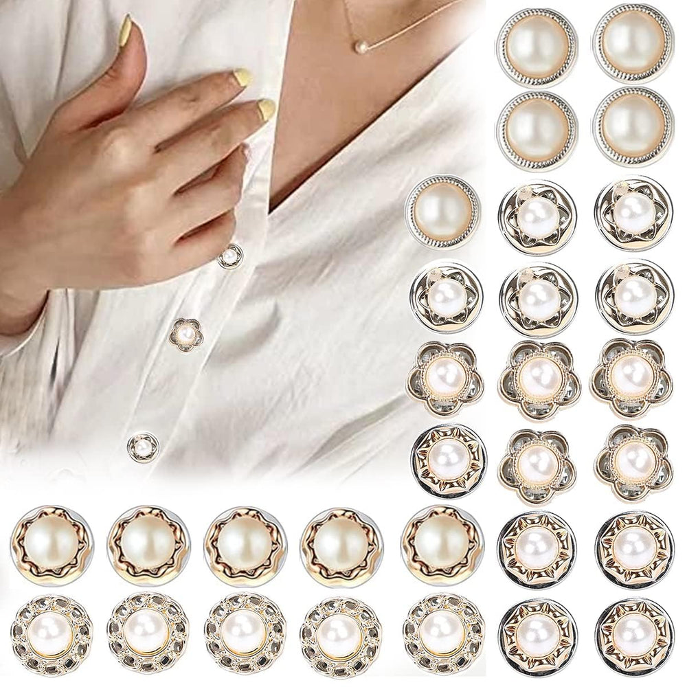 30PCS Pearl Brooch Buttons Set - No Sew, Removable Mini Safety Shirt Buttons for Cardigans, Sarees, Dresses & Hats - Elegant Fancy Design for Cover-Up & Decorative Use