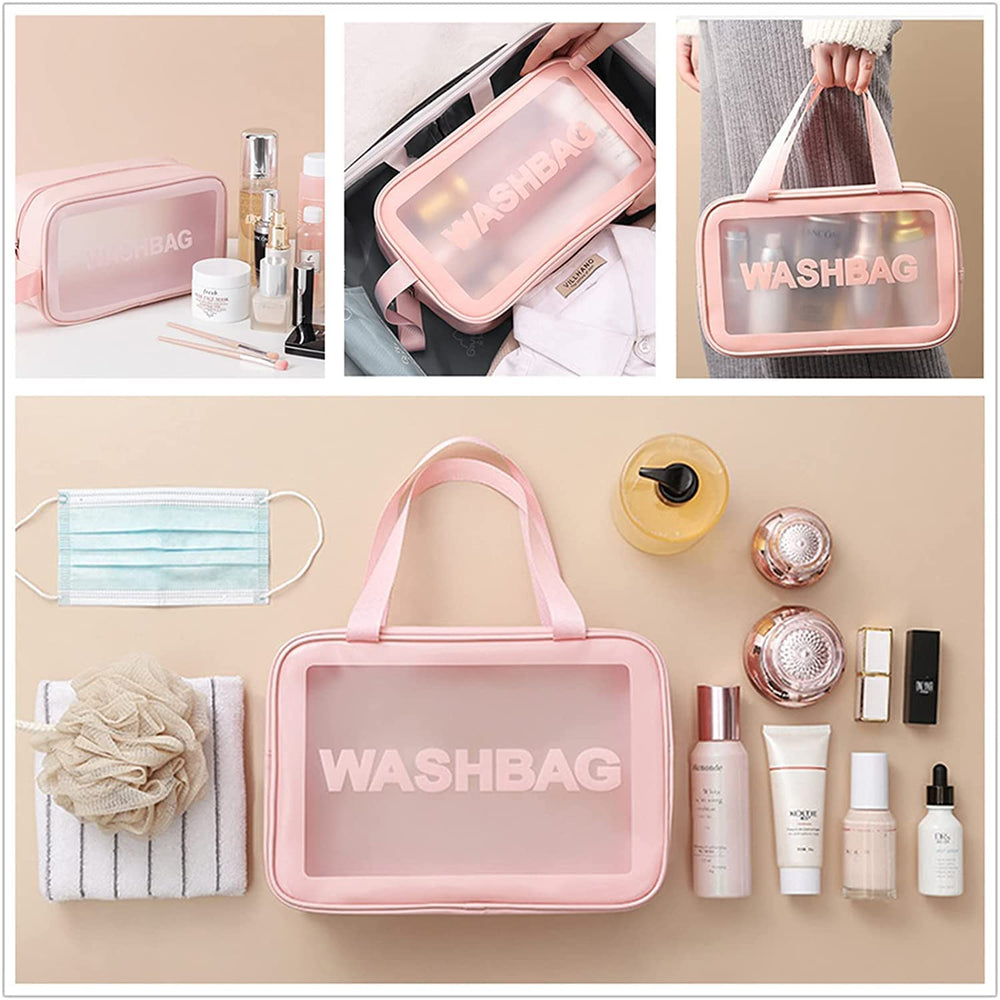 Pvc Clear Makeup Pouch Set, Cosmetic Organizer Bag for Women and Girls Travel Waterproof Toiletry Storage Kit (Set of 3 Light Pink)