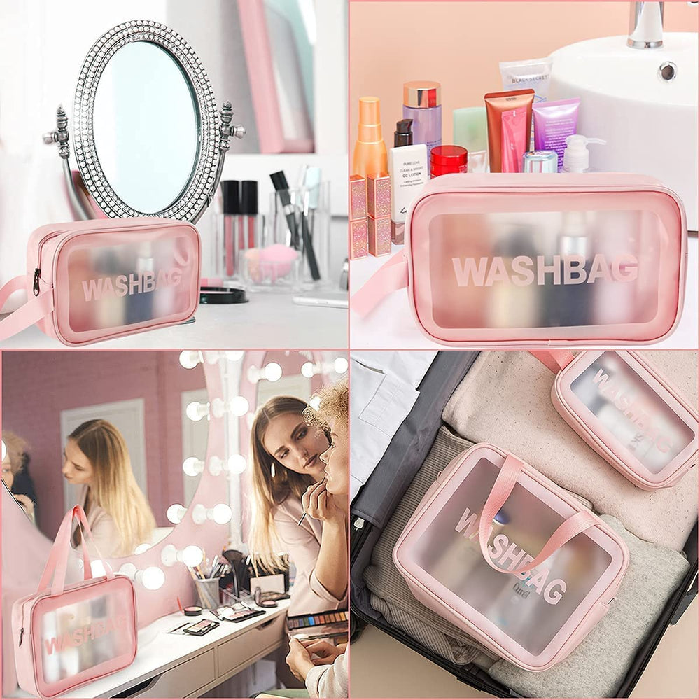 Pvc Clear Makeup Pouch Set, Cosmetic Organizer Bag for Women and Girls Travel Waterproof Toiletry Storage Kit (Set of 3 Light Pink)