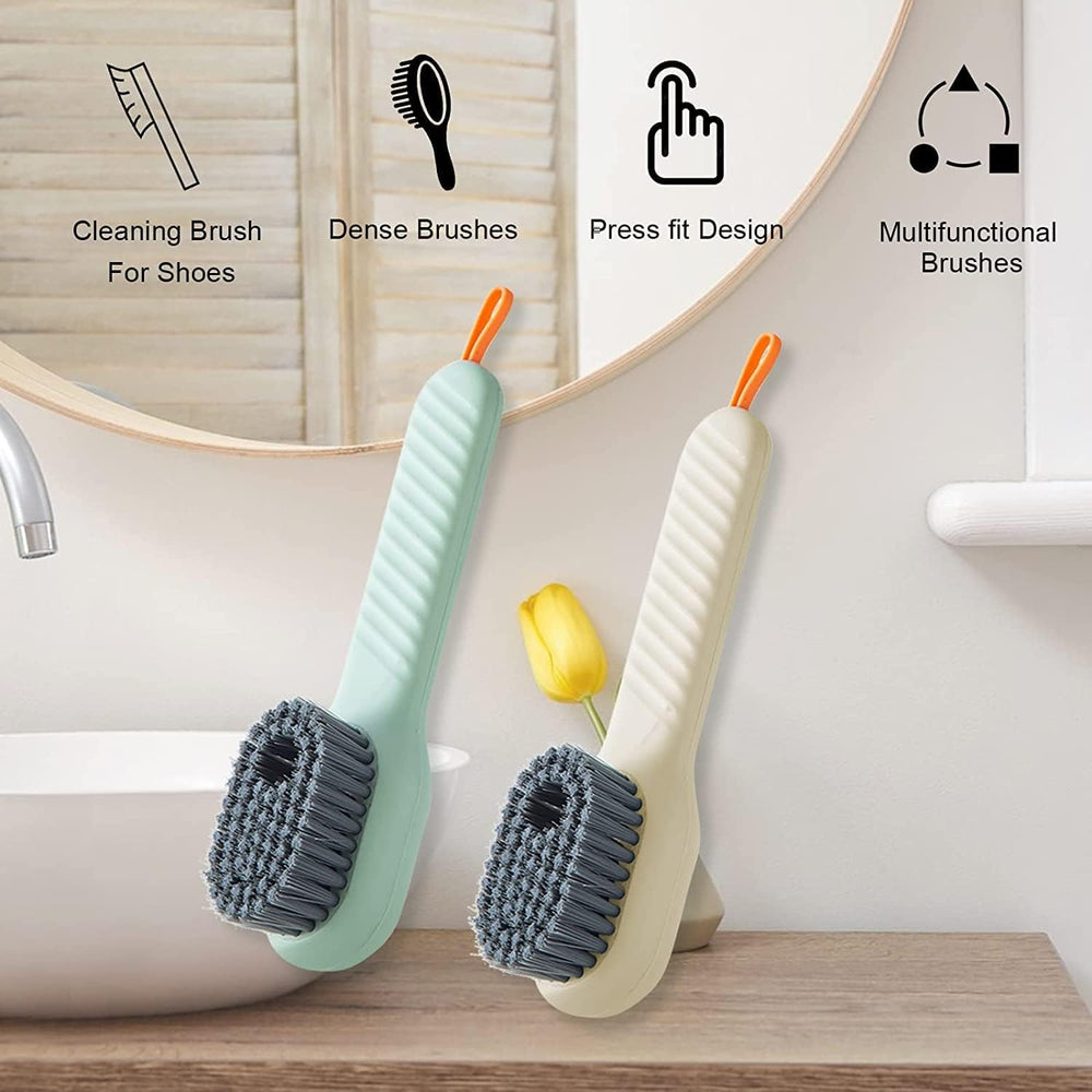Multifunctional Liquid Shoe Brush with Liquid Box, Adding Liquid Filled Shoe Washing Brush with Soap Dispenser Press Type, Long Handle Shoe Cleaner Brush Cleaning with New Liquid Cartridge Pack of 1