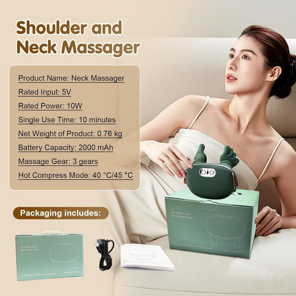 Shoulder & Neck Massager for Pain Relief | Deep Tissue Kneading with Dual-Zone Heat & 2-Speed Temperature Control | Back & Leg Massager | Useful Gift | Green