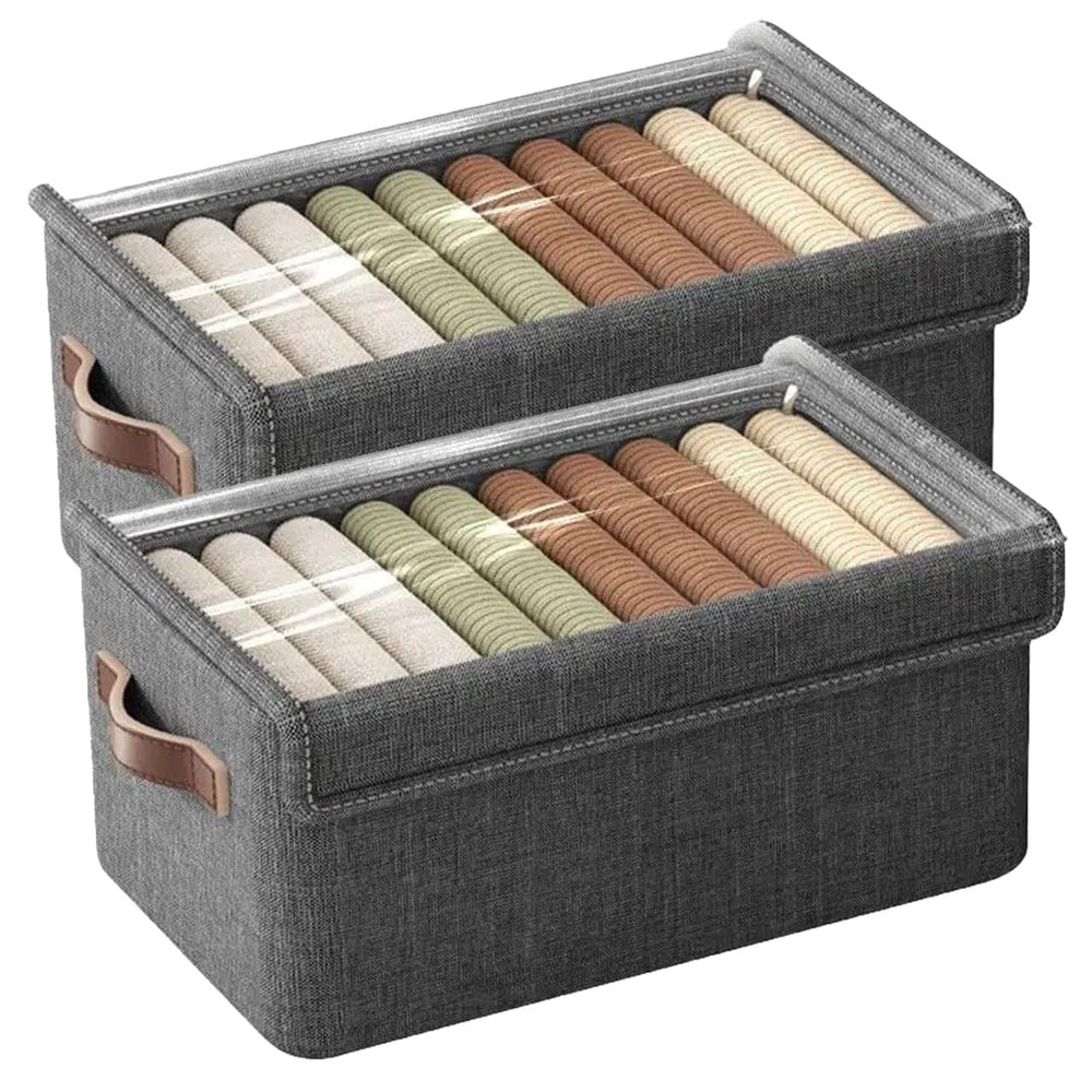 26L Foldable Clothes Organizer For Wardrobe, Blanket Storage Box, Cloth and Dress Organiser Metal Frame Basket Bag with Zipper & Lid, Carry Handles for Bedding, Closet Organizers