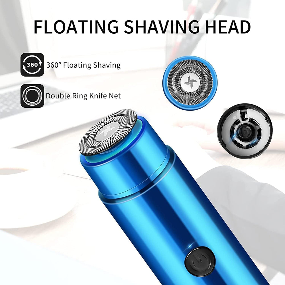 Mini Electric Shaver | Portable Pocket Beard Trimmer & Electric Razor for Men & Women | USB Rechargeable Multipurpose Hair Shaver for Travel & Home Use (Blue)