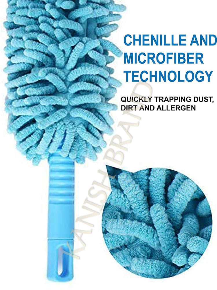 Multipurpose Microfiber Flexible with Expandable Rod for Dust Cleaning Fan Cleaner Brush with Long Rod Flexible Mop Duster for Cleaning of Home, Kitchen, Car, Ceiling-Blue, 68 cm