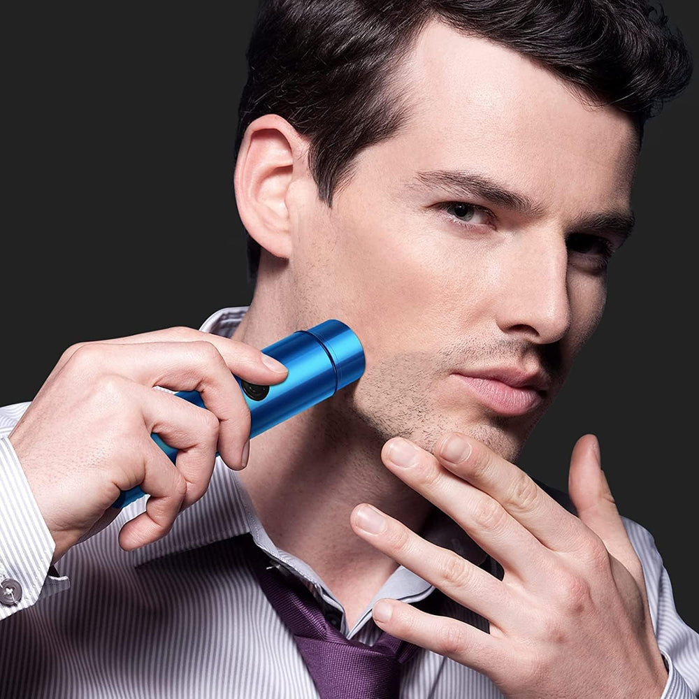 Mini Electric Shaver | Portable Pocket Beard Trimmer & Electric Razor for Men & Women | USB Rechargeable Multipurpose Hair Shaver for Travel & Home Use (Blue)