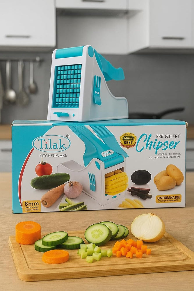 French Fry Chipser – Heavy-Duty Vegetable Chopper & Cutter for Kitchen | Unbreakable Body with Stainless Steel Blades | Potato, Onion, Carrot, Salad & – Multipurpose Kitchen Tool