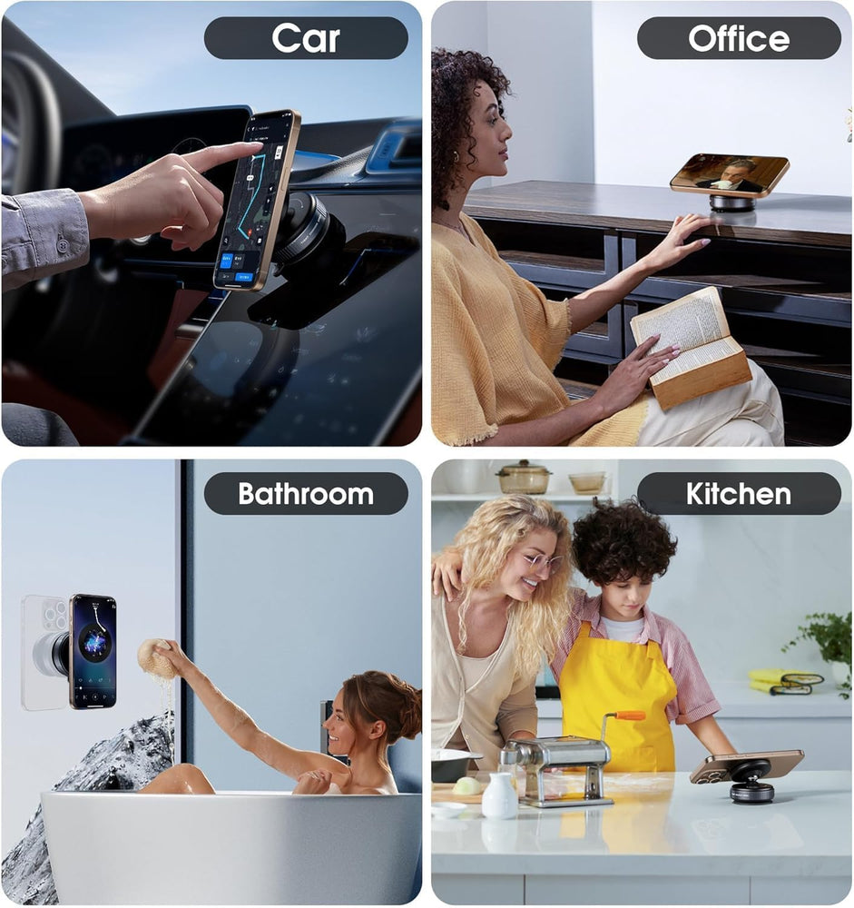 K009 360° Rotating Magnetic Phone Holder for Car – Universal Suction Cup Mount, Hands-Free Mobile Stand for Car, Gym, Shower, Mirror, Compatible with All Smartphones and Mobile - Black
