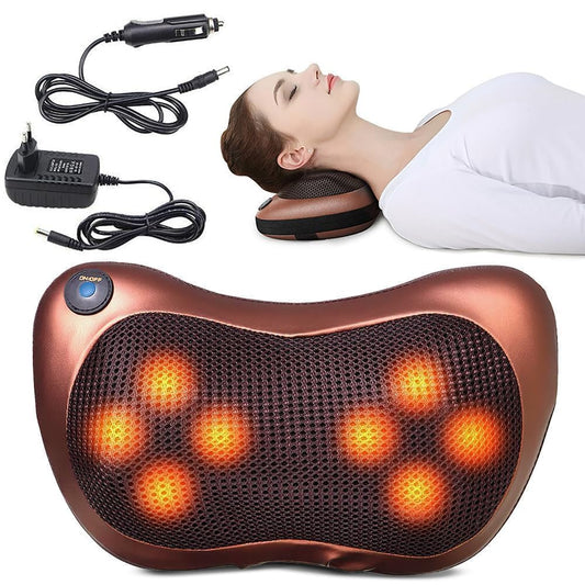 Electronic Massage Pillow for Neck, Back, and Shoulders – Deep Kneading Shiatsu Electric Massager Cushion with Heat, Full Body Pain Relief for Car, Home & Office, Corded Electric Body Massager Pillow (Multicolor)