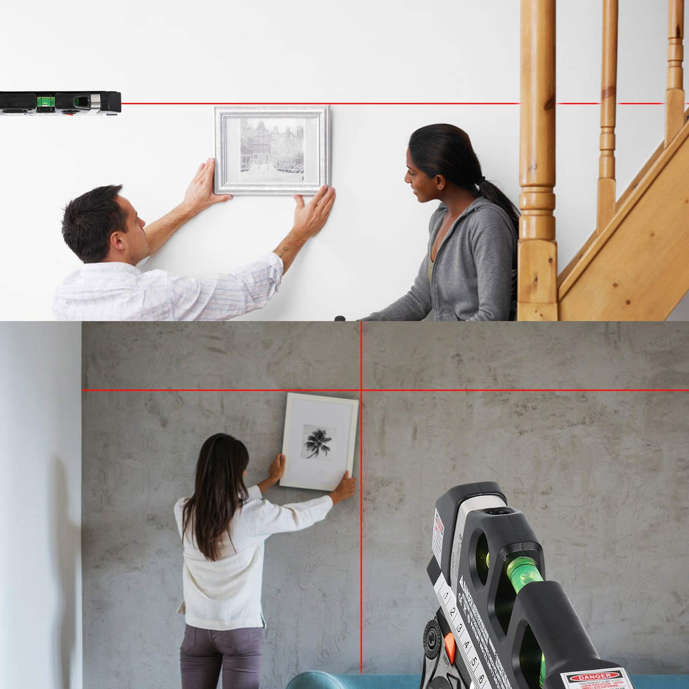 Multipurpose ABS Laser Level Line Tool Kit | Standard Cross | leveler Beam with Metric Rulers 8ft/2.5M for Picture Hanging cabinets Tile Walls (Black)