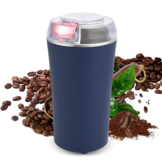 Portable Electric Coffee Grinder – Stainless Steel 4 Blade Spice & Coffee Bean Grinder with Push Button Control for Masala, Herbs & Dry Items (Medium)