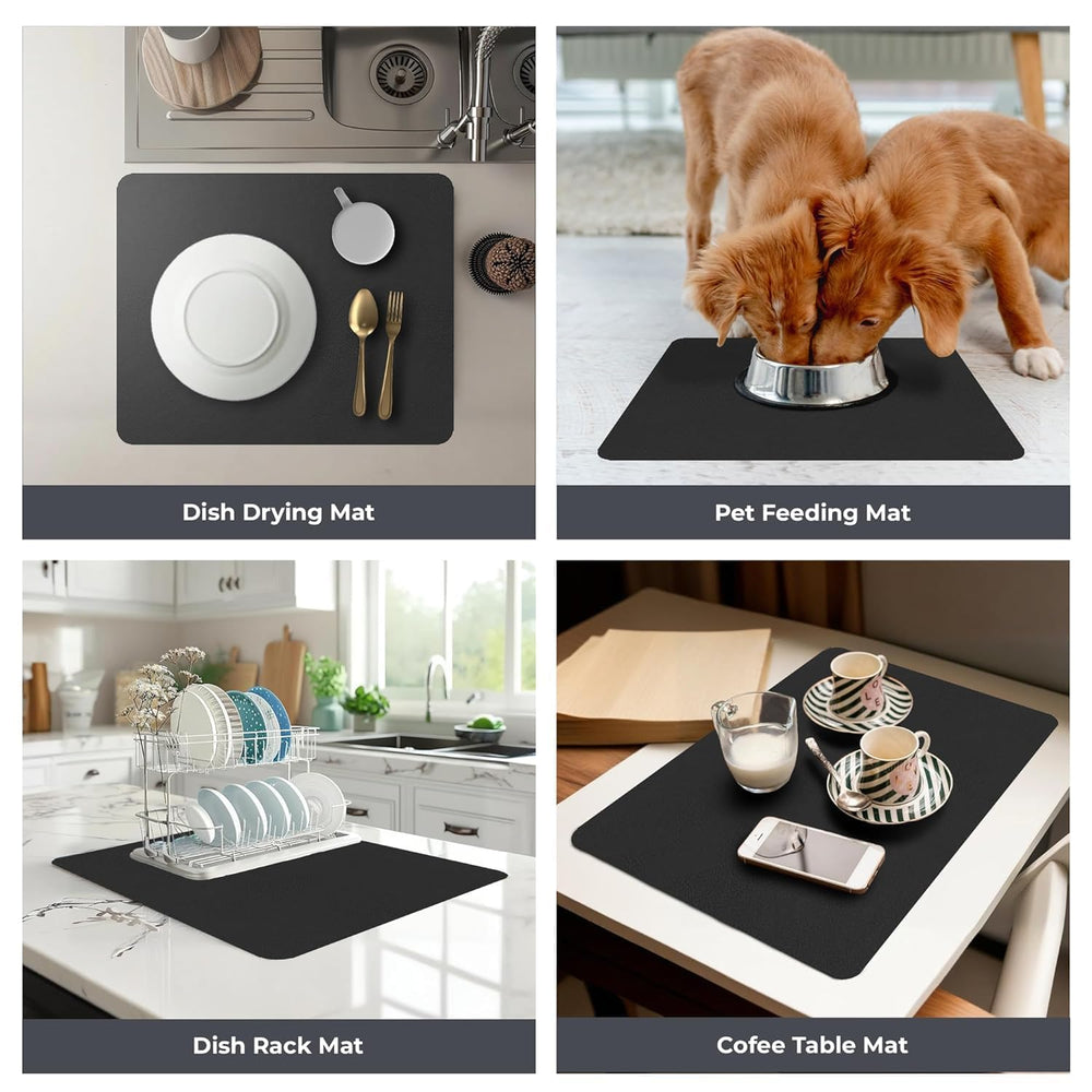 Large Dish Drying Mat for Kitchen 60x40 cm | Water Absorbing Mat for Kitchen | Drying Mat for Kitchen Utensils | Super Absorbent, Quick Dry, Non-Slip Countertop Mat for Dishes & Utensils.