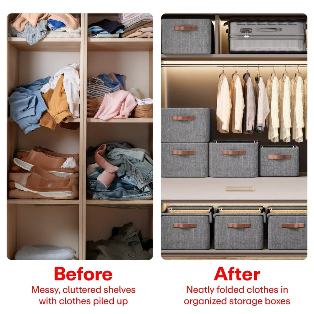 26L Foldable Clothes Organizer For Wardrobe, Blanket Storage Box, Cloth and Dress Organiser Metal Frame Basket Bag with Zipper & Lid, Carry Handles for Bedding, Closet Organizers