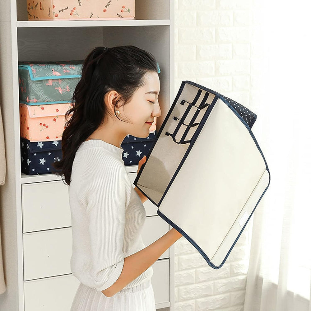 Innerwear Organizer 16+1 Compartment Non-Smell Non Woven Foldable Fabric Storage Box For Closet (Blue Polka Dot),Clothing