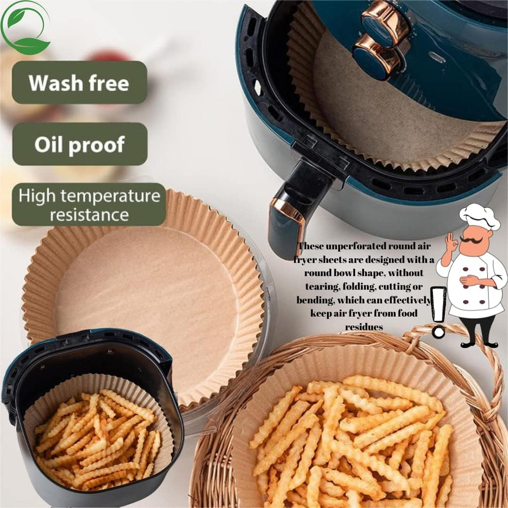 100 PCS Air Fryer Round Parchment Paper Liners – Non-Stick, Heat Resistant, Baking Paper – Fits 5 to 8 QT Air Fryers – Disposable, Food-Grade, Grease-Proof Sheets. (Round)