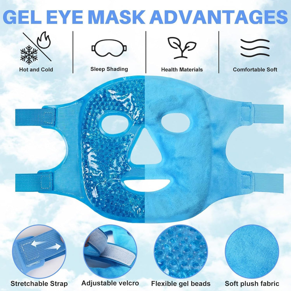 Ice Gel Face Mask Hot & Cold Reusable Full Face Pack for Puffy Eyes, Dark Circles, Headache, Skin Care Cooling Facial Gel Mask for Men & Women