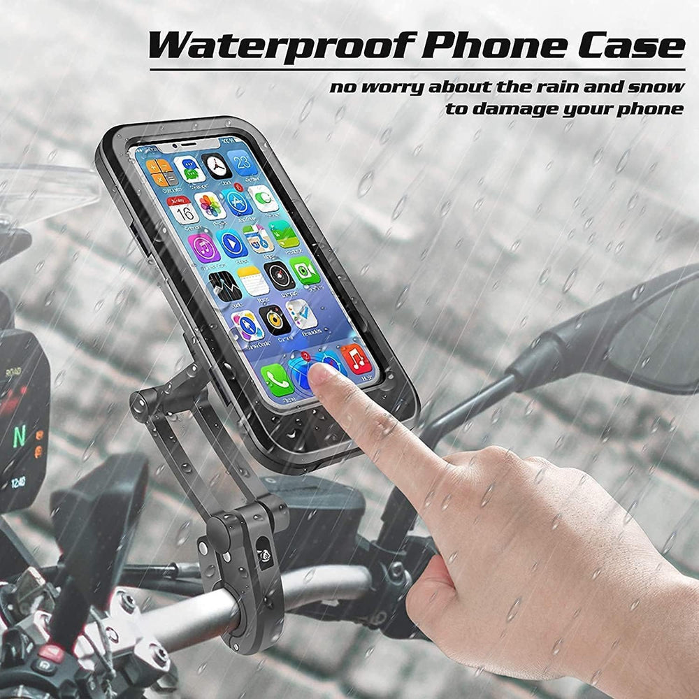 Waterproof Bike Mobile Phone Holder for Handlebar, 360° Rotatable Touch Screen Phone Mount, IPX6 Rainproof Case for 4.7–7.2 Inch Smartphones, Universal Motorcycle & Bicycle Mobile Stand (Black)