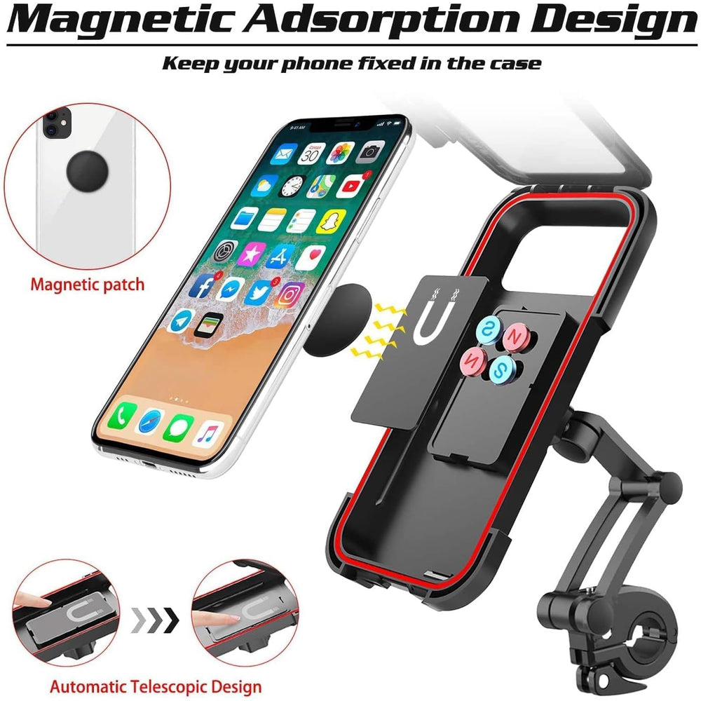 Waterproof Bike Mobile Phone Holder for Handlebar, 360° Rotatable Touch Screen Phone Mount, IPX6 Rainproof Case for 4.7–7.2 Inch Smartphones, Universal Motorcycle & Bicycle Mobile Stand (Black)