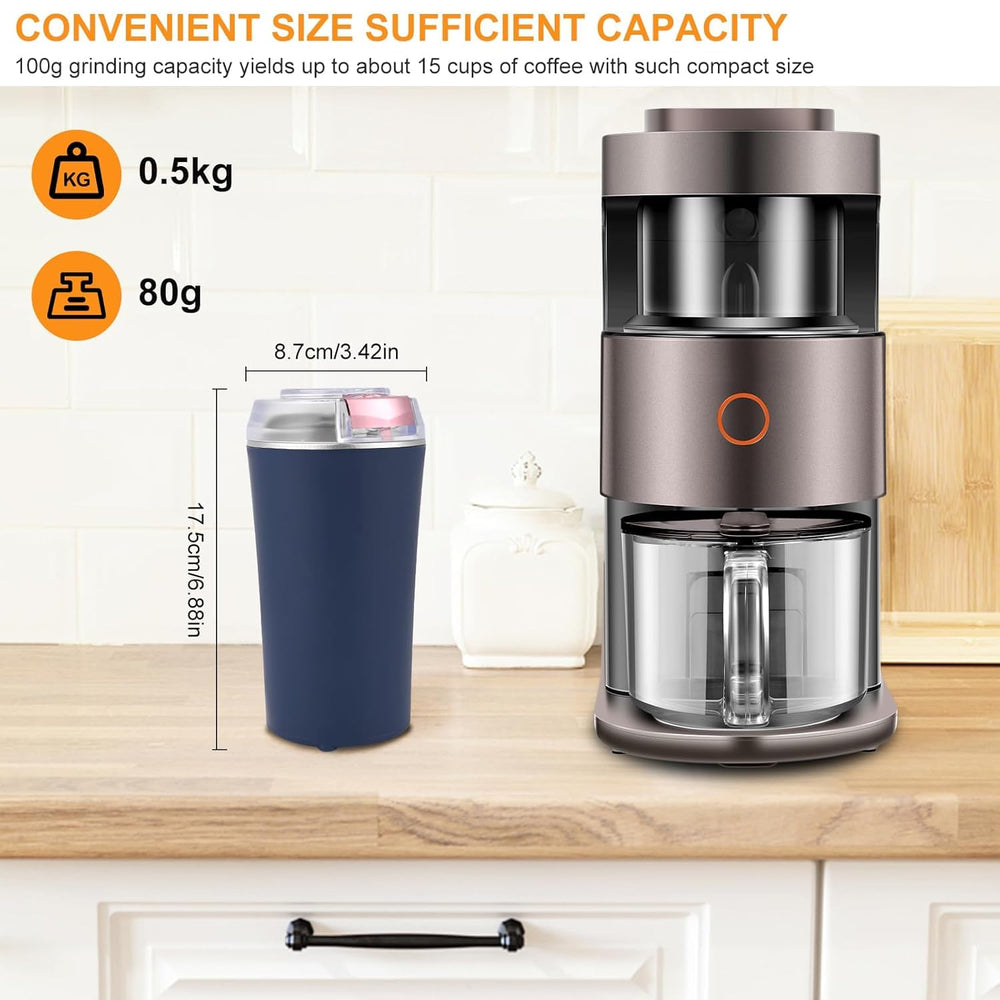 Portable Electric Coffee Grinder – Stainless Steel 4 Blade Spice & Coffee Bean Grinder with Push Button Control for Masala, Herbs & Dry Items (Medium)