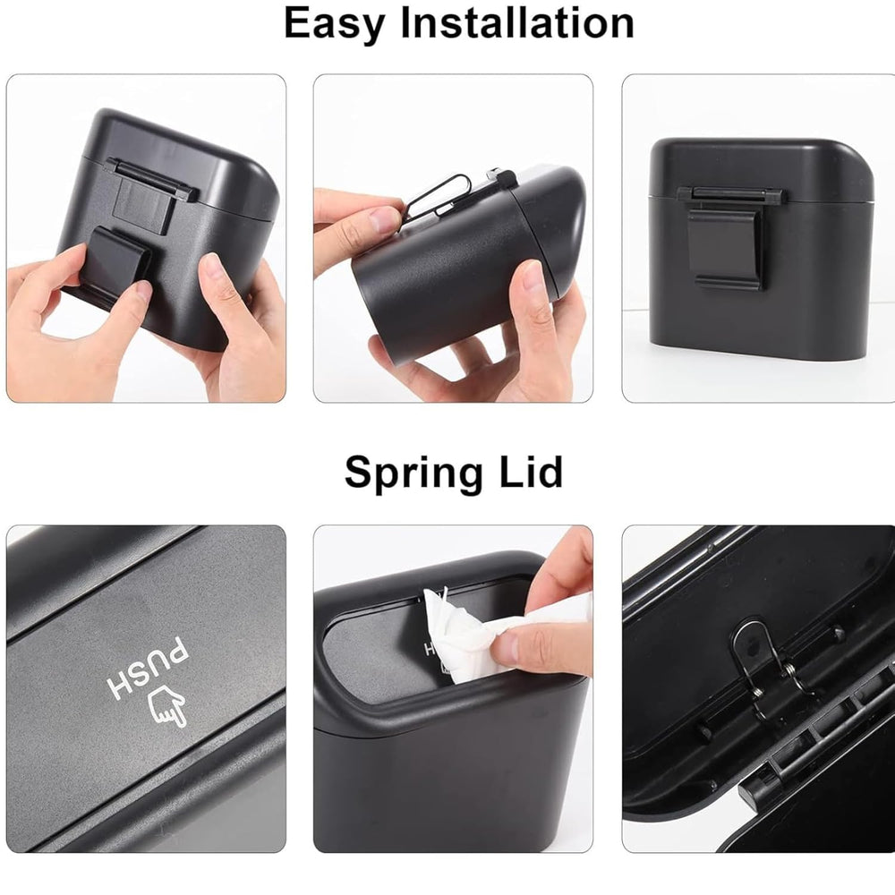 Car Trash Can with Lid – Mini Car Dustbin Hanging Auto Garbage Bin Holder for Car Interior, SUV, Office & Home (Black, Pack of 1)