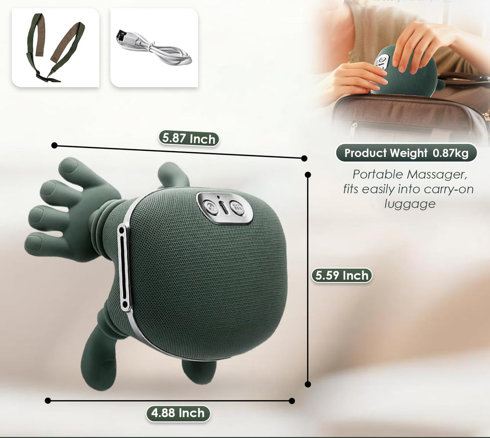 Shoulder & Neck Massager for Pain Relief | Deep Tissue Kneading with Dual-Zone Heat & 2-Speed Temperature Control | Back & Leg Massager | Useful Gift | Green