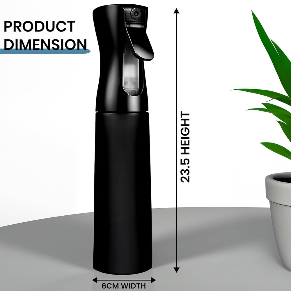 Plastic Hair Spray Bottle Continuous Water Mister, Refillable Empty Mist Water Sprayer Bottle Mist Trigger Sprayer for Taming Hair in Morning - 300ml, Black