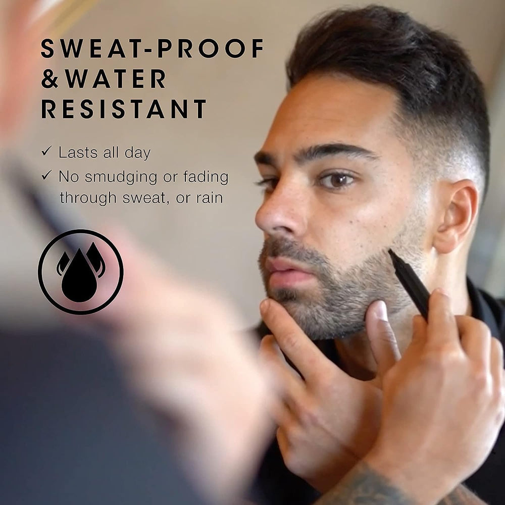 Beard Filling Pen Kit, Barber Styling Beard Colour Filler Pencil with Brush, Waterproof, Sweat Proof, Sharp Beard Lines Long-Lasting Durable Pencil for Men Beard, Moustache, Eyebrows Filler - Black
