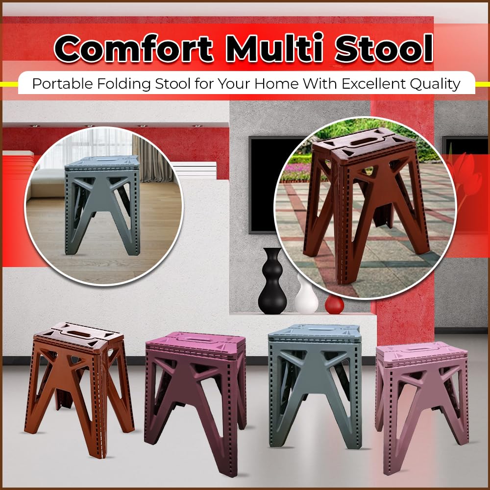 Comfort Multi Stool with 200KG Capacity, Foldable Stool for School, Home, Work, Travelling, Office (Assorted)