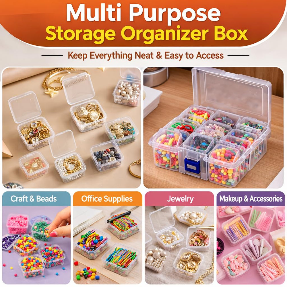 14 PCS Multipurpose Plastic Jewellery Storage Box | Transparent Bead & Ring Organizer | Portable Craft, Pills & Accessories Storage Case