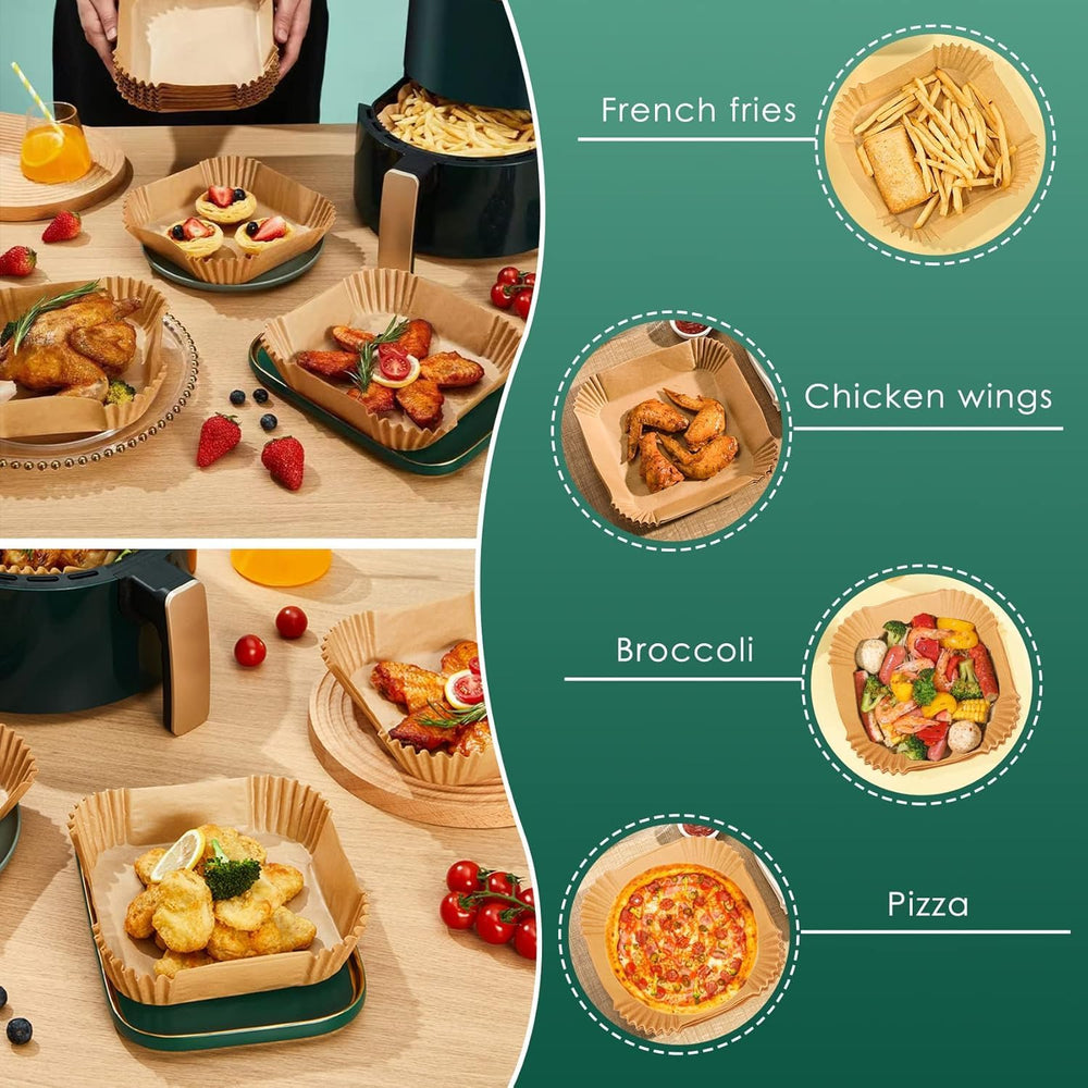 100 PCS Air Fryer Paper Sheets 8 Inch | Disposable Non-Stick Oil Proof Parchment Liners for Air Fryer, Microwave, Baking & Cooking