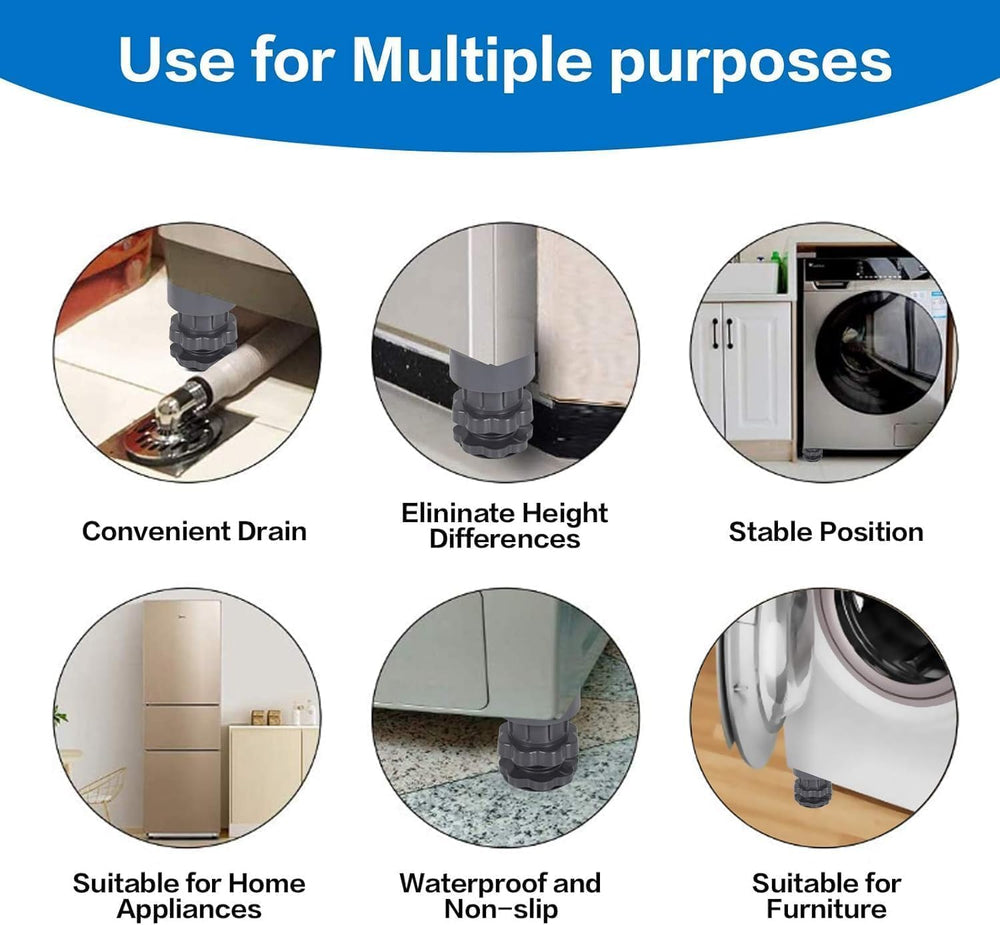 Anti-Vibration Pads Washing Machine Stand – Adjustable Furniture Base Fridge Stand for Single & Double Door, Shock-Absorbing, Noise Cancelling, Anti-Slip Stabilizer (4 Pcs)