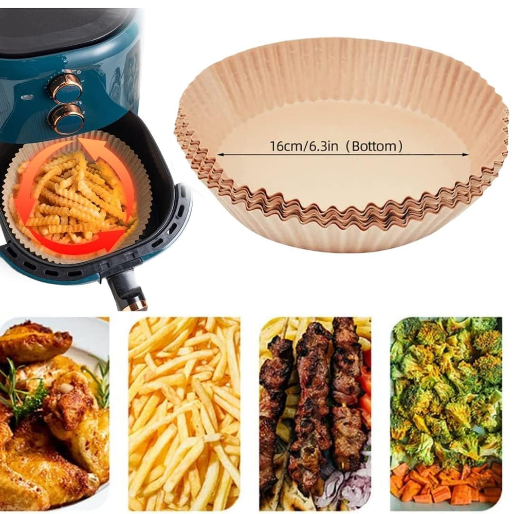 100 PCS Air Fryer Round Parchment Paper Liners – Non-Stick, Heat Resistant, Baking Paper – Fits 5 to 8 QT Air Fryers – Disposable, Food-Grade, Grease-Proof Sheets. (Round)