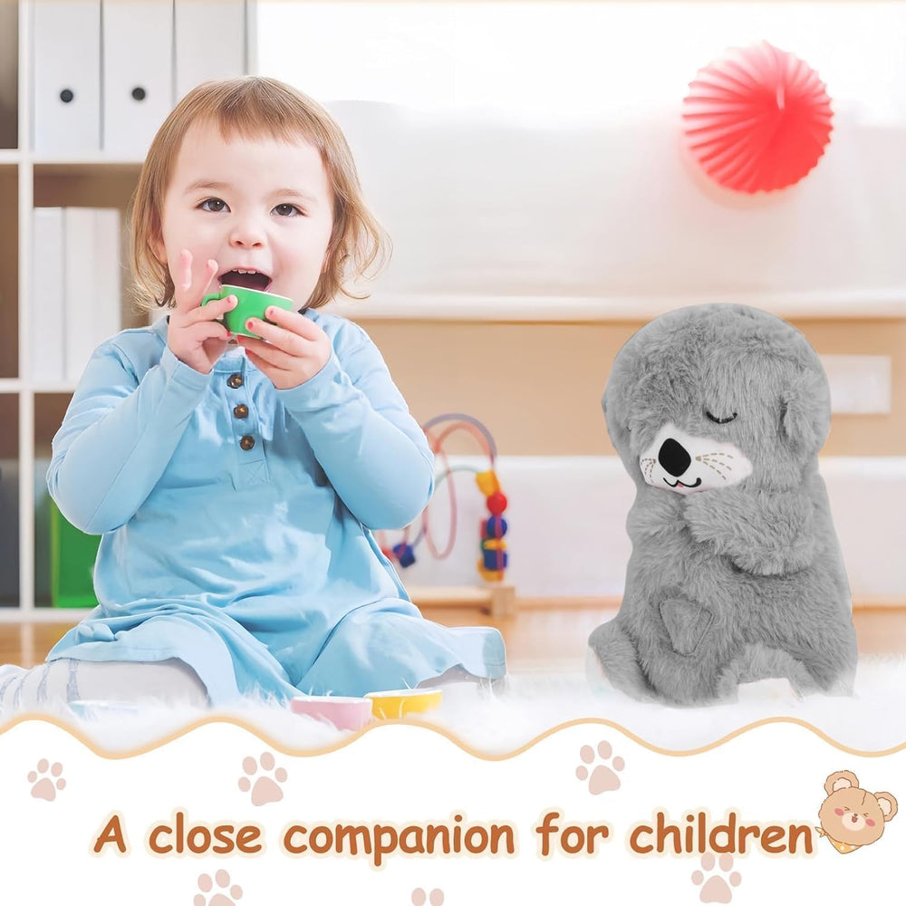 Breathing Teddy Bear Plush Otter with Rhythm Motion, Light & Music | Grey Comfort Toy for Stress Relief for Kids, Adults & Valentine’s Day