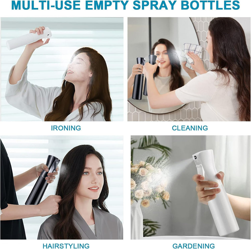 Plastic Hair Spray Bottle Continuous Water Mister, Refillable Empty Mist Water Sprayer Bottle Mist Trigger Sprayer for Taming Hair in Morning - 300ml, Black