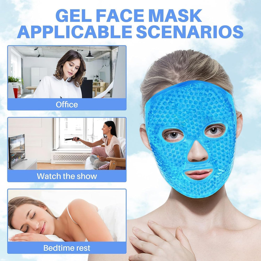 Ice Gel Face Mask Hot & Cold Reusable Full Face Pack for Puffy Eyes, Dark Circles, Headache, Skin Care Cooling Facial Gel Mask for Men & Women