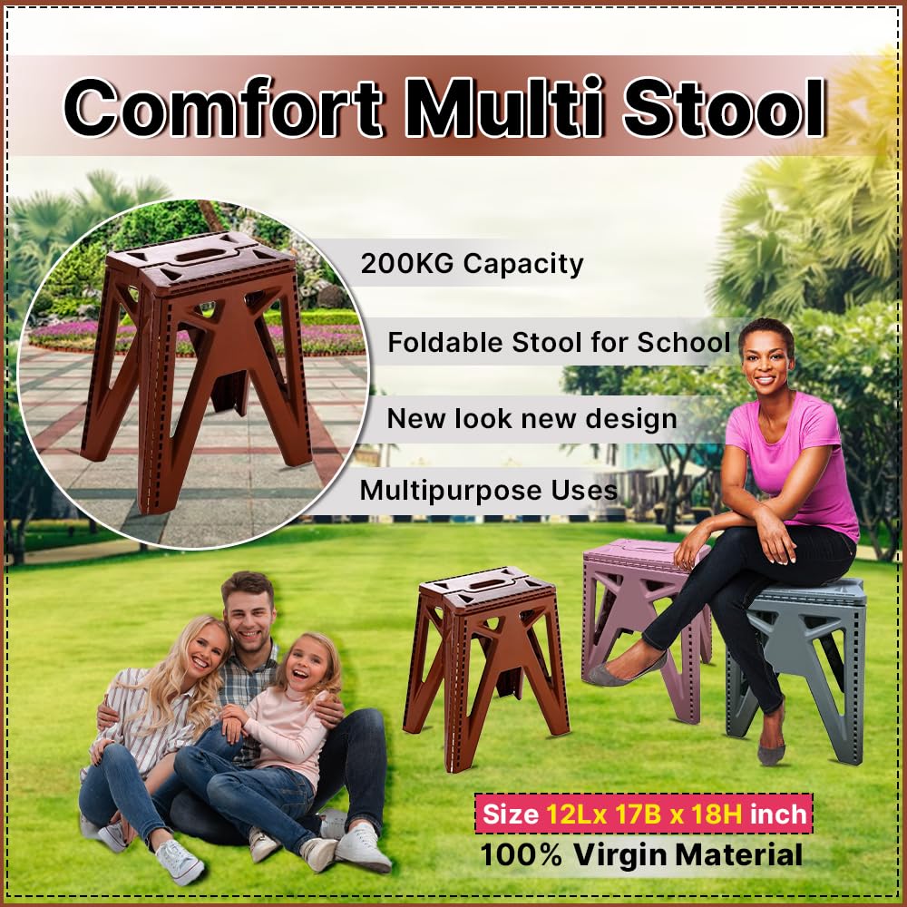 Comfort Multi Stool with 200KG Capacity, Foldable Stool for School, Home, Work, Travelling, Office (Assorted)