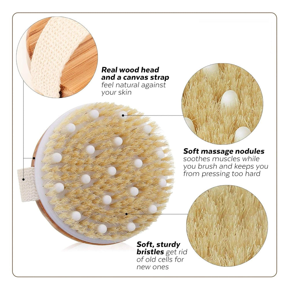 Dry Brushing Body Brush Exfoliating Body Scrubber Wooden Shower Brush Body Exfoliator Dry Brush Bath Brush for Cellulite and Lymphatic, Improve Circulation, Stop Ingrown Hairs