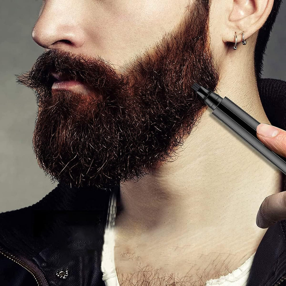 Beard Filling Pen Kit, Barber Styling Beard Colour Filler Pencil with Brush, Waterproof, Sweat Proof, Sharp Beard Lines Long-Lasting Durable Pencil for Men Beard, Moustache, Eyebrows Filler - Black